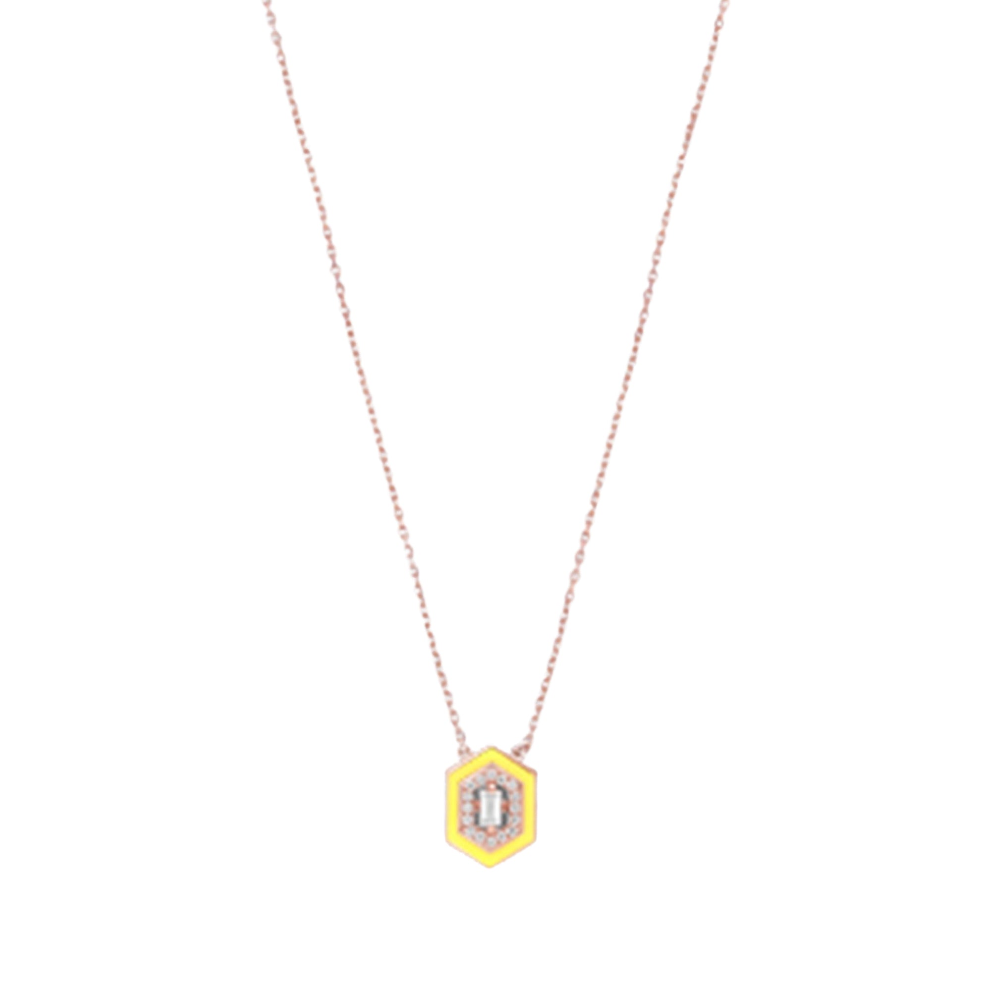 Square necklace in 14K pink gold set with diamonds - Fluorescent Yellow