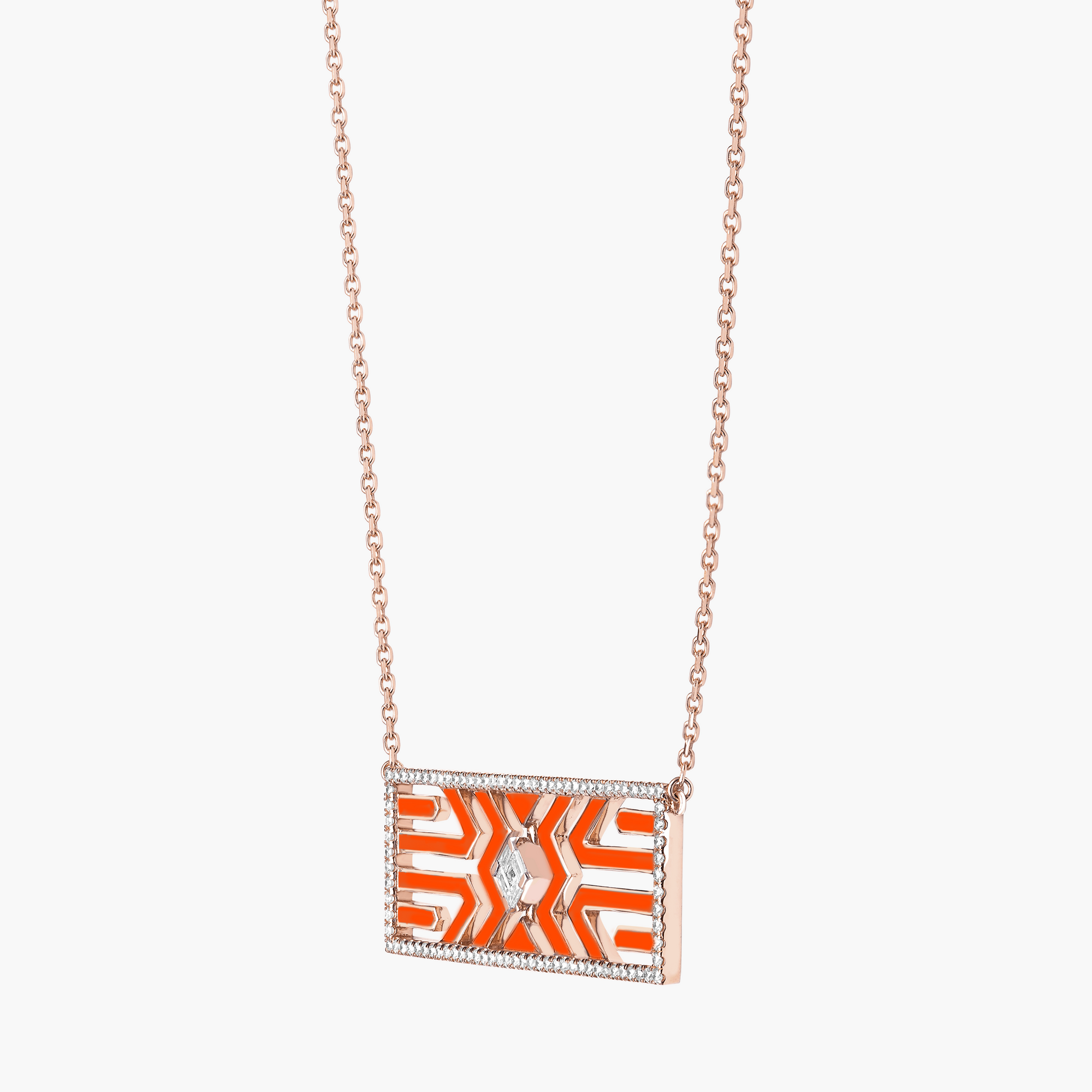 Plaque necklace in 18K pink gold set with diamonds - Pink