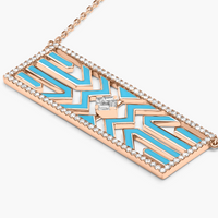 Bleu Turquoise / Collier Art Deco en Or rose 14K serti de diamants - Bleu Turquoise