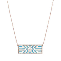 Bleu Turquoise / Collier Art Deco en Or rose 14K serti de diamants - Bleu Turquoise