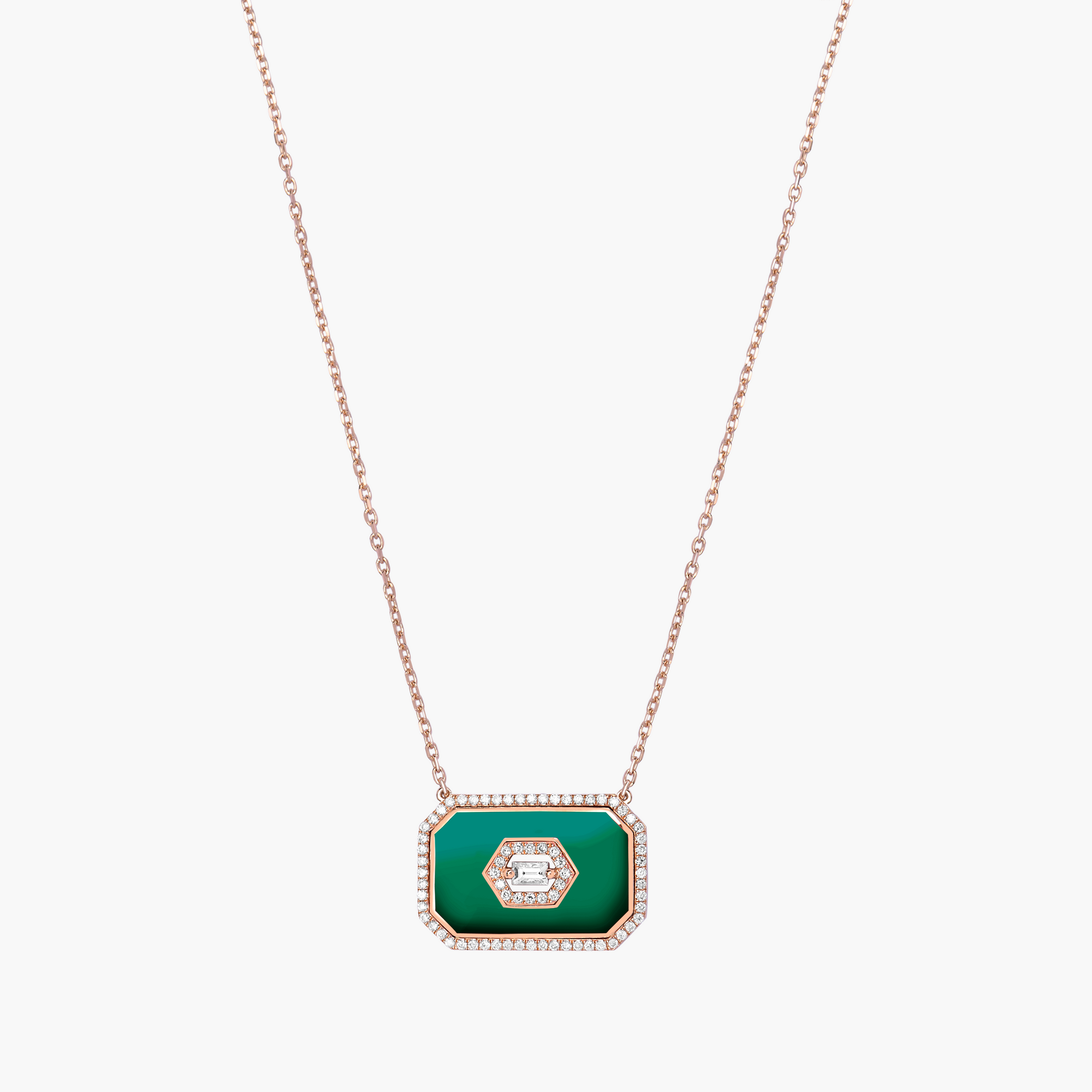Vert / Collier Art Déco Marbella en Or rose 14K serti de diamants - Vert