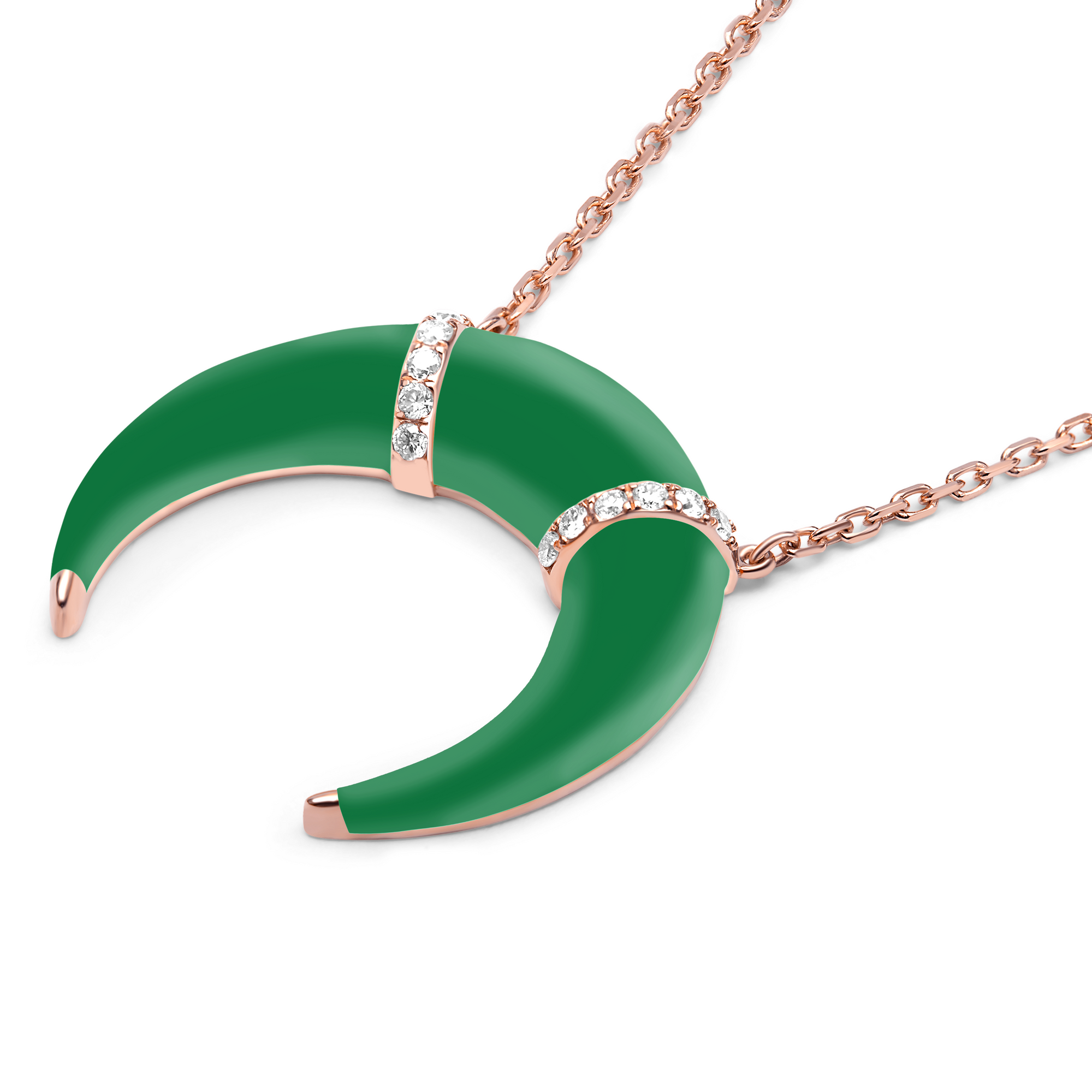 Verte / Collier Corne en Or rose 14K serti de diamants - Verte