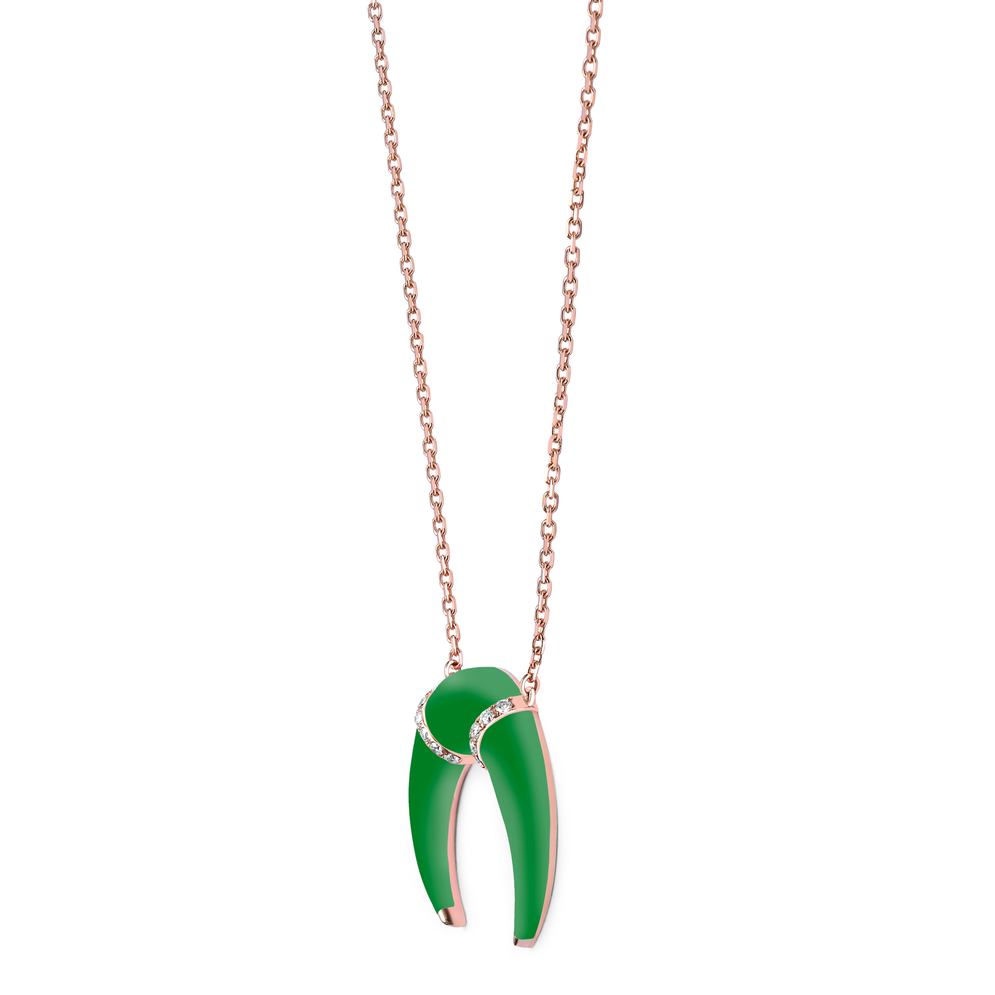 Verte / Collier Corne en Or rose 14K serti de diamants - Verte