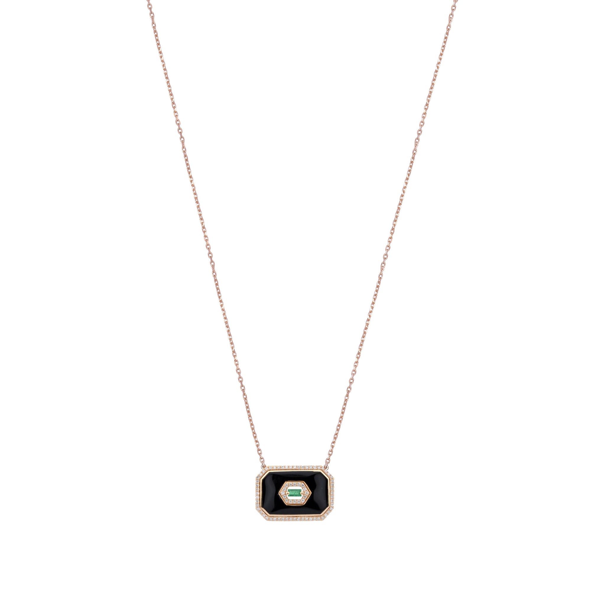 Noir Emeraude / Collier Square en Or rose 14K serti de diamants - Noir Emeraude