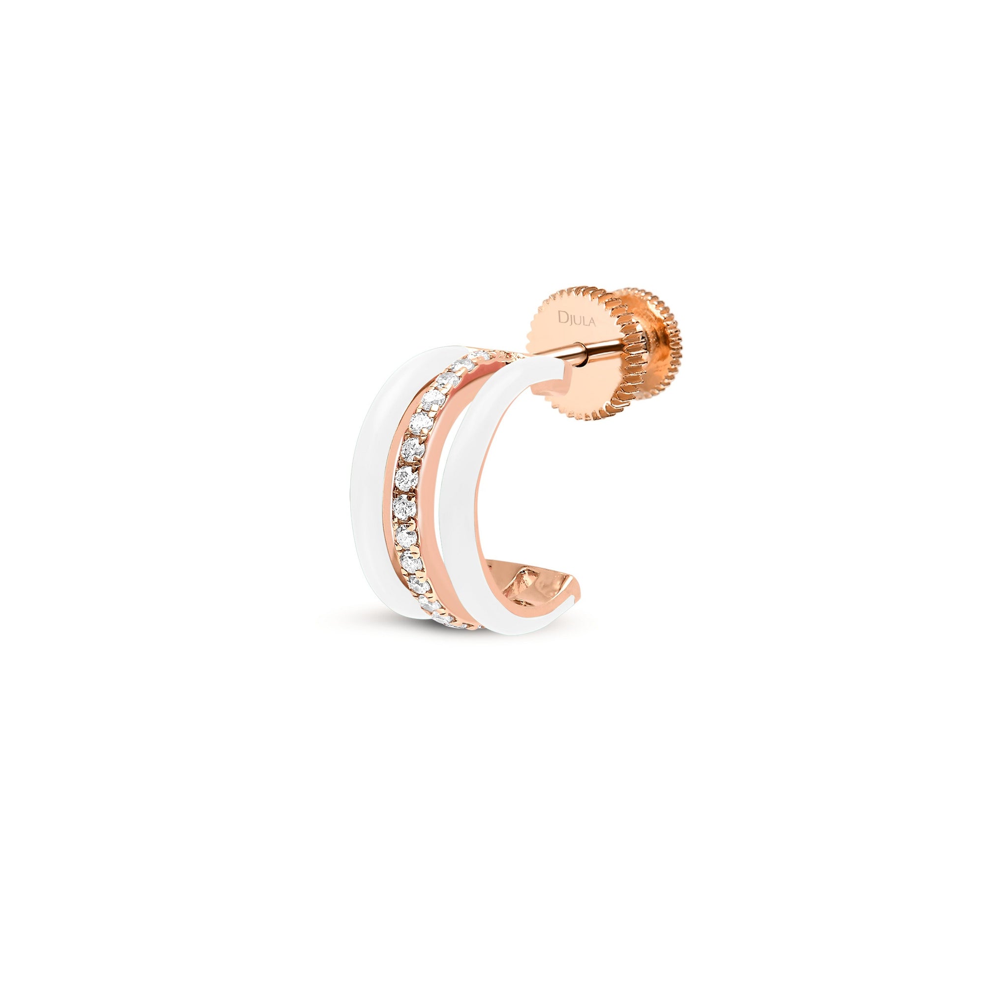 Blanc / Mono boucle Créole Art Deco en Or rose 14K sertie de diamants - Blanc