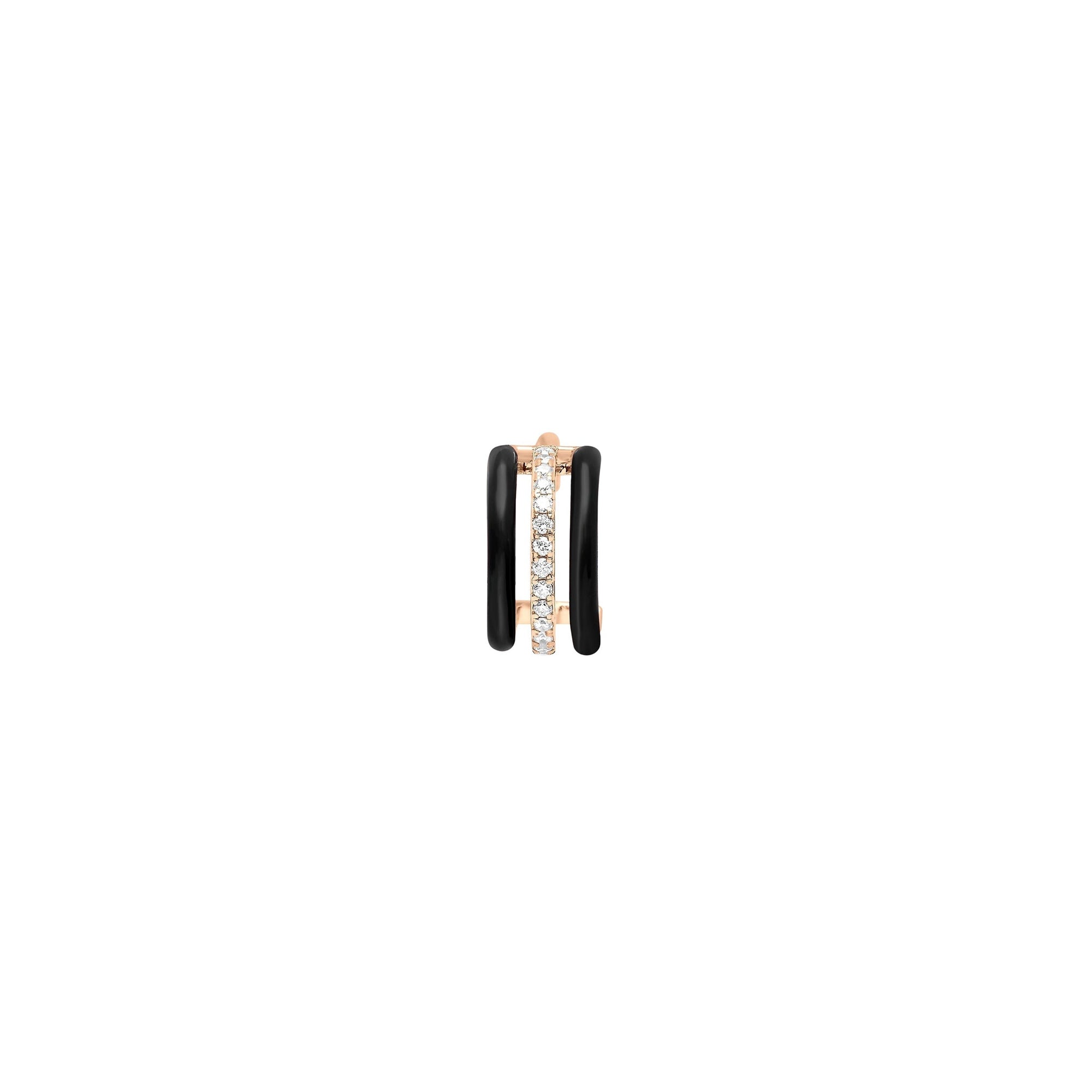 Noir / Mono boucle Double C Marbella en Or rose 14K serti de diamants - Noir