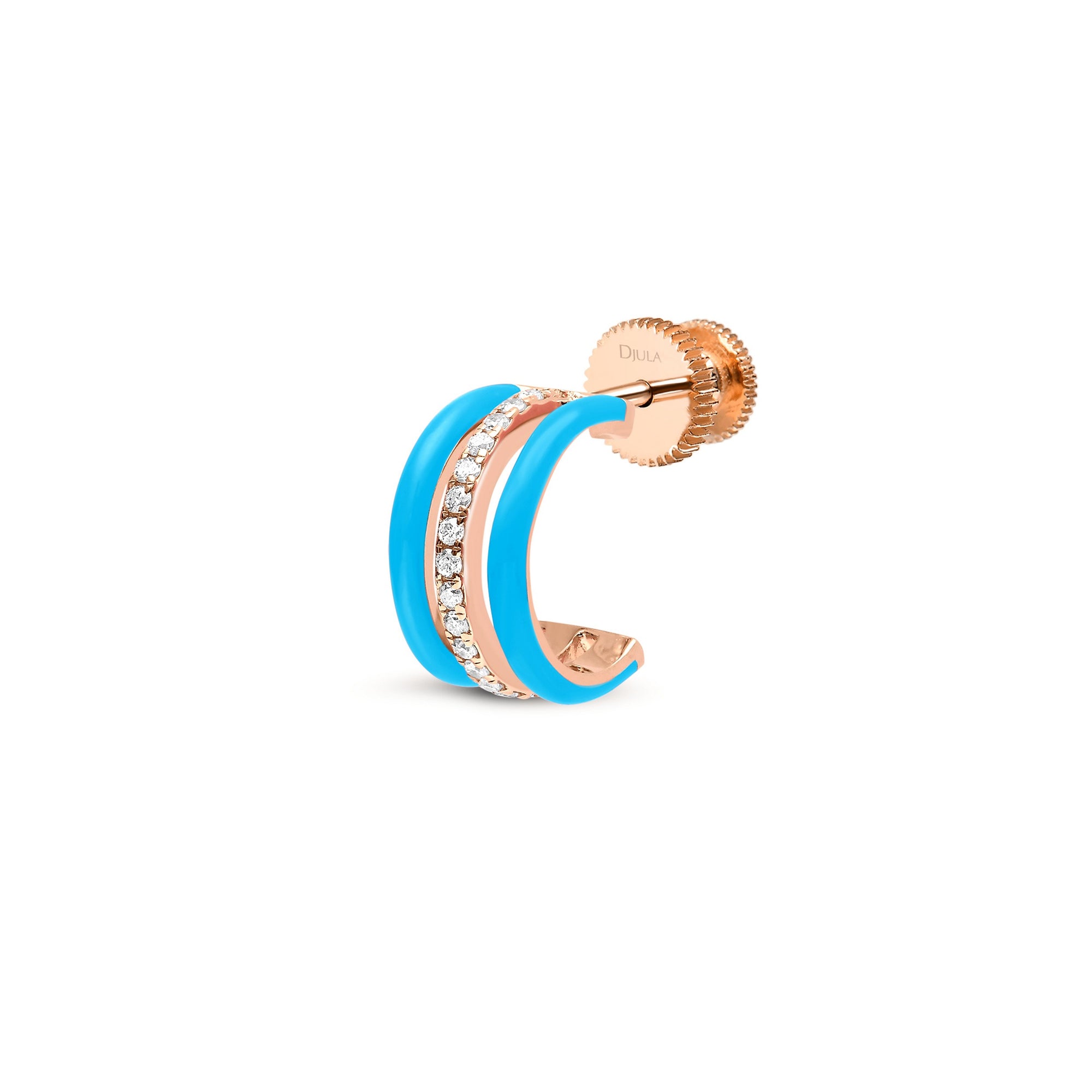 Bleu Turquoise / Mono boucle Créole Art Deco en Or rose 18K sertie de diamants - Bleu Turquoise