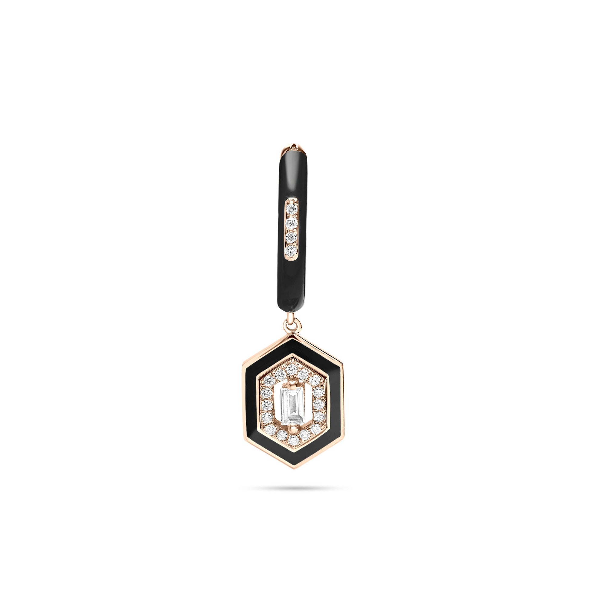 Noir / Mono boucle Créole Hexagone Marbella en Or rose 14K sertie de diamants - Noir