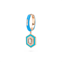 Bleu / Mono boucle Créole Hexagone Marbella en Or rose 18K sertie de diamants - Bleu