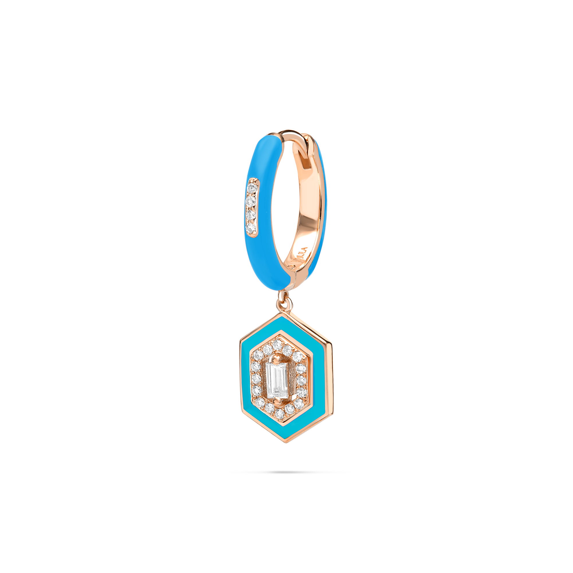 Bleu / Mono boucle Créole Hexagone Marbella en Or rose 18K sertie de diamants - Bleu