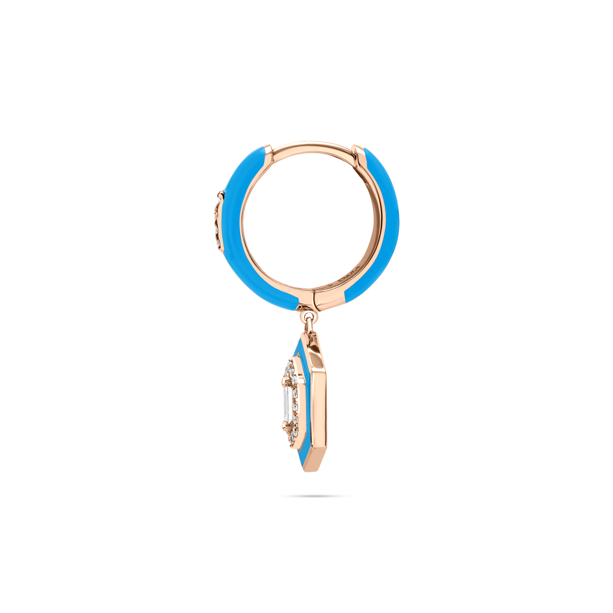 Bleu / Mono boucle Créole Hexagone Marbella en Or rose 18K sertie de diamants - Bleu