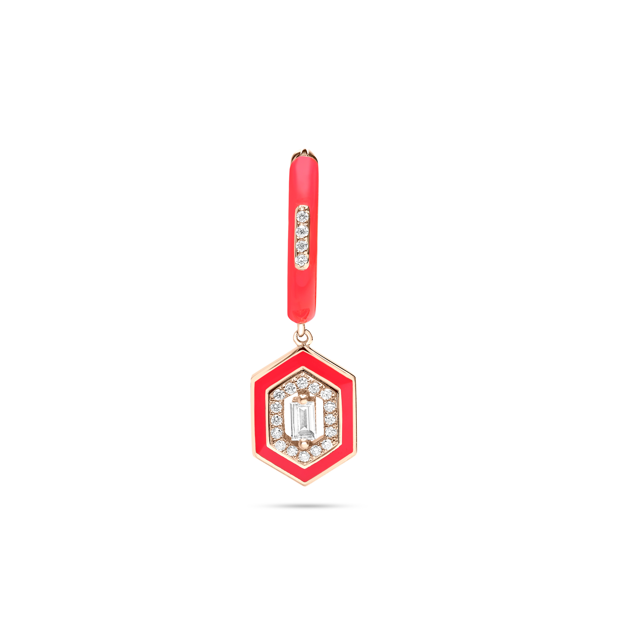 Rouge / Mono boucle Héxagonale en Or rose 14K sertie de diamants - Rouge