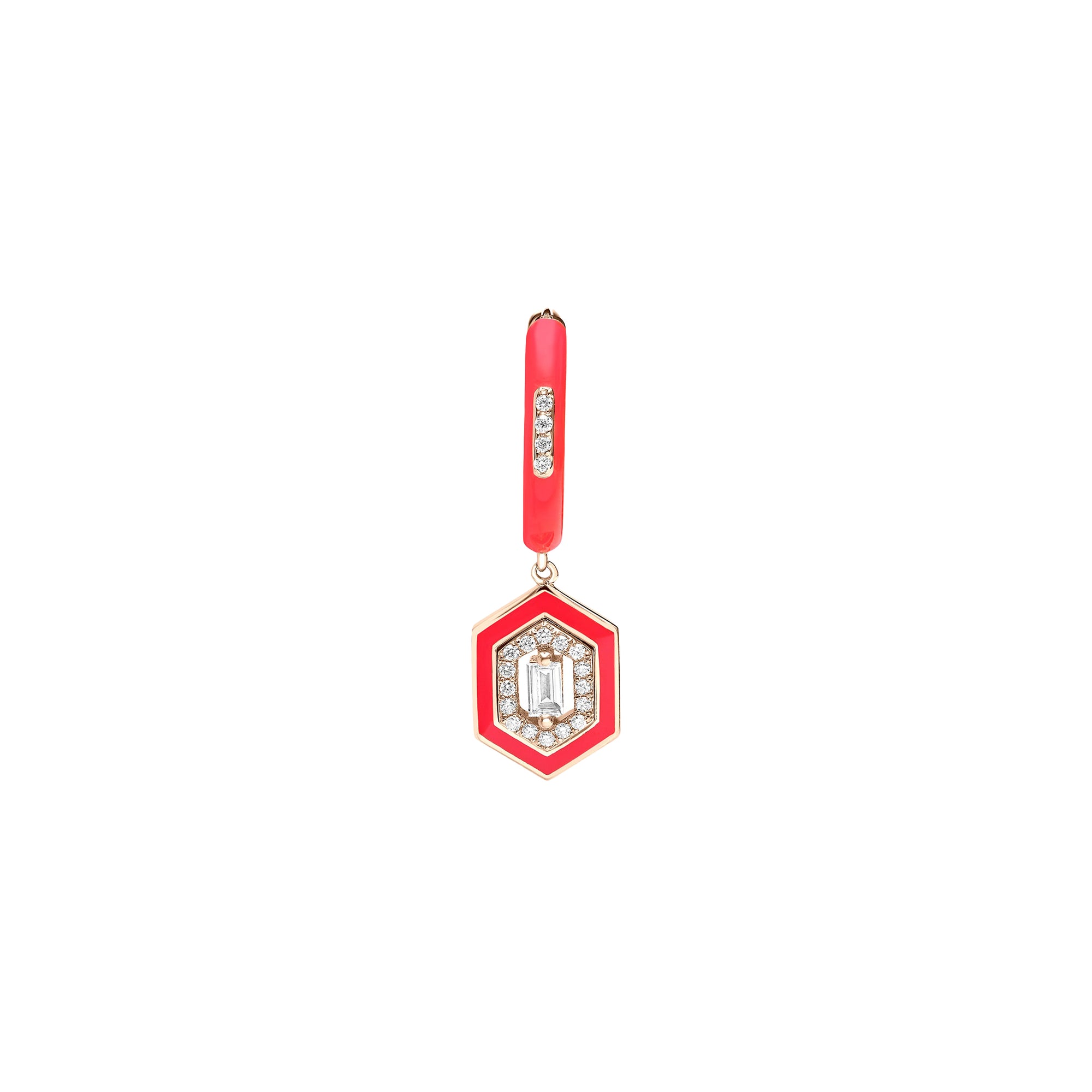 Mono boucle Créole Héxagone en Or rose 14K sertie de diamants - Rouge