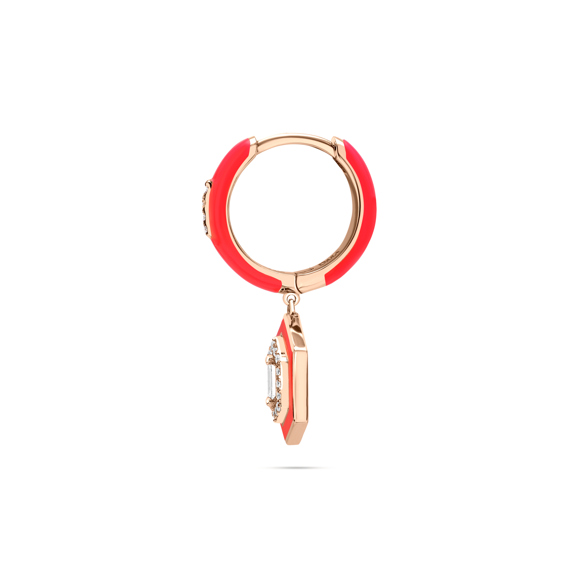 Rouge / Mono boucle Héxagonale en Or rose 14K sertie de diamants - Rouge