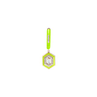 Jaune Fluo / Mono boucle Créole Hexagone Art Deco en Or rose 14K sertie de diamants - Jaune Fluo