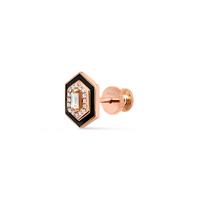 Noir / Mono boucle Hexagone Art Deco en Or rose 18K sertie de diamants - Noir