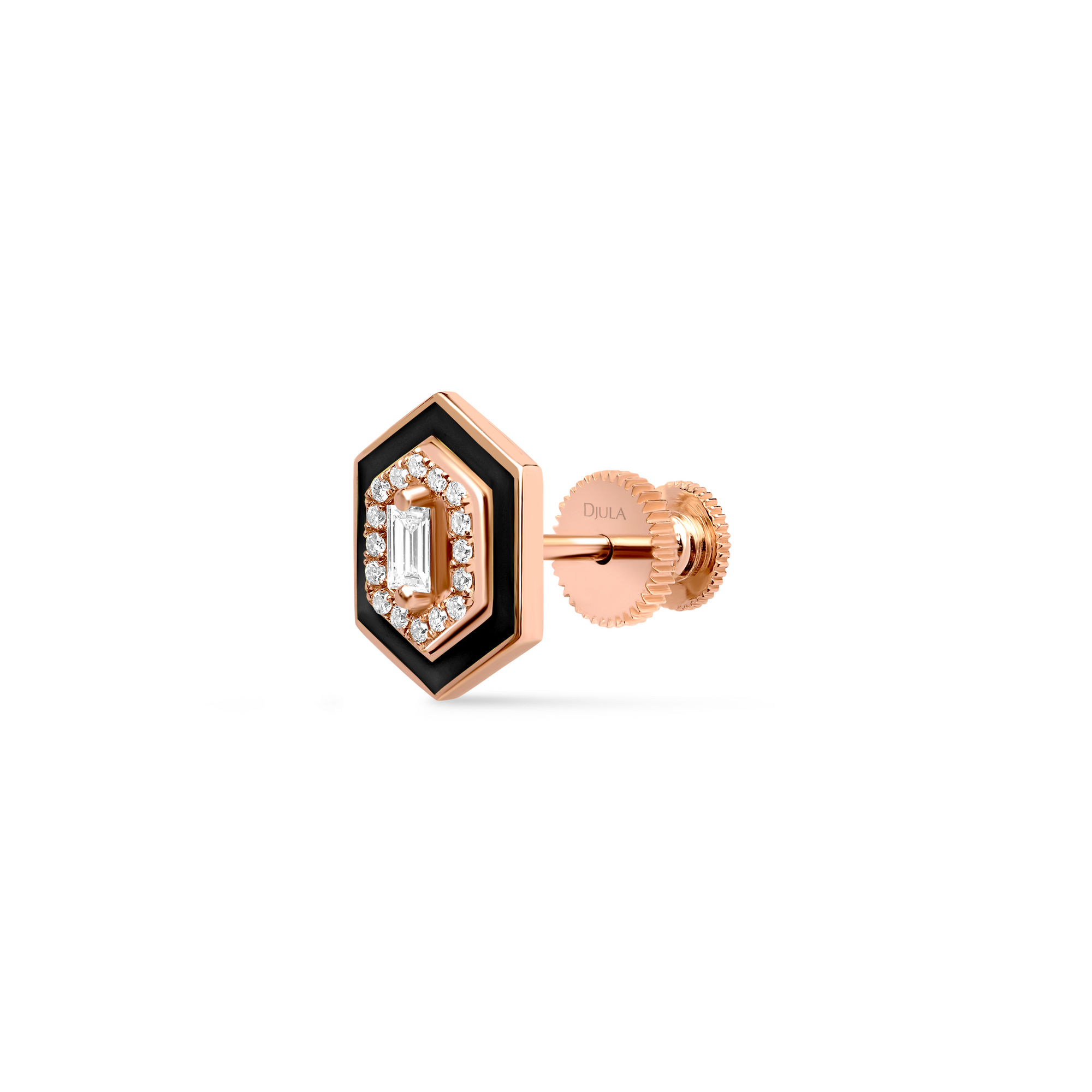 Noir / Mono boucle Hexagone Art Deco en Or rose 18K sertie de diamants - Noir