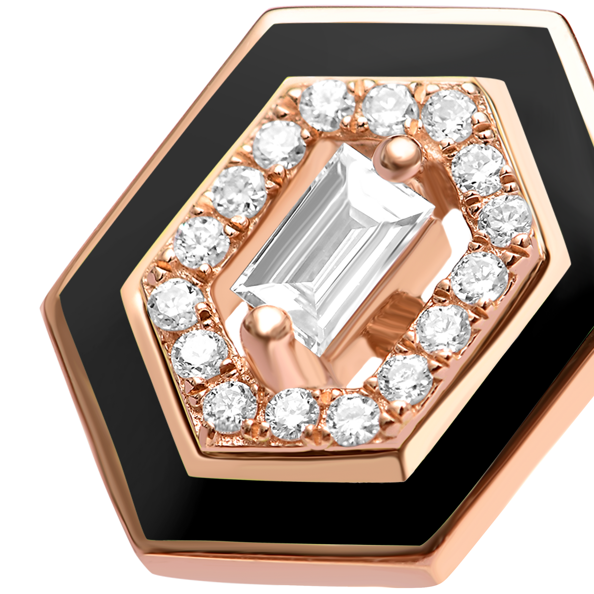 Noir / Mono boucle Hexagone Art Deco en Or rose 18K sertie de diamants - Noir
