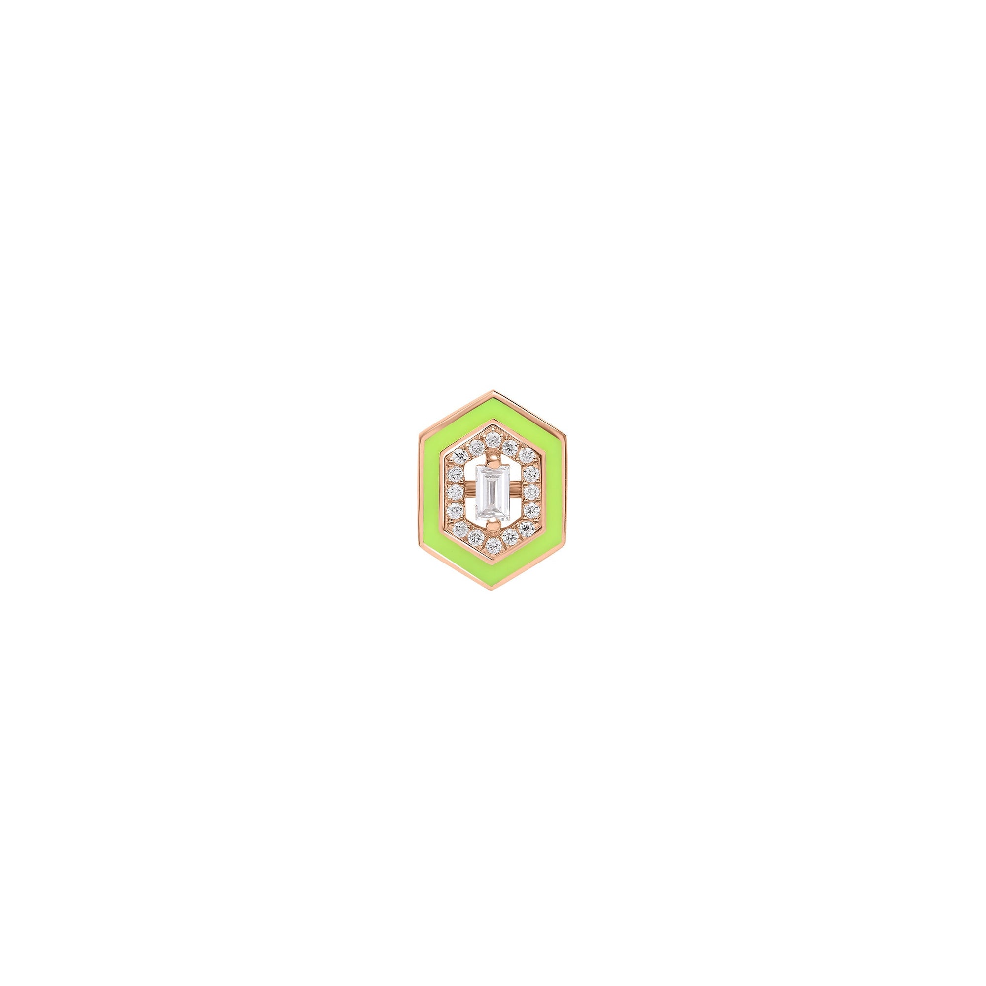 Mono boucle Héxagone en Or rose 14K sertie de diamants - Jaune Fluo