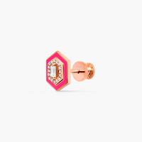 Rose fluo / Mono boucle Hexagone Art Deco en Or rose 14K sertie de diamants - Rose fluo