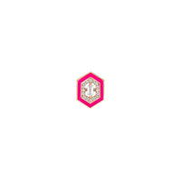 Rose fluo / Mono boucle Hexagone Art Deco en Or rose 14K sertie de diamants - Rose fluo