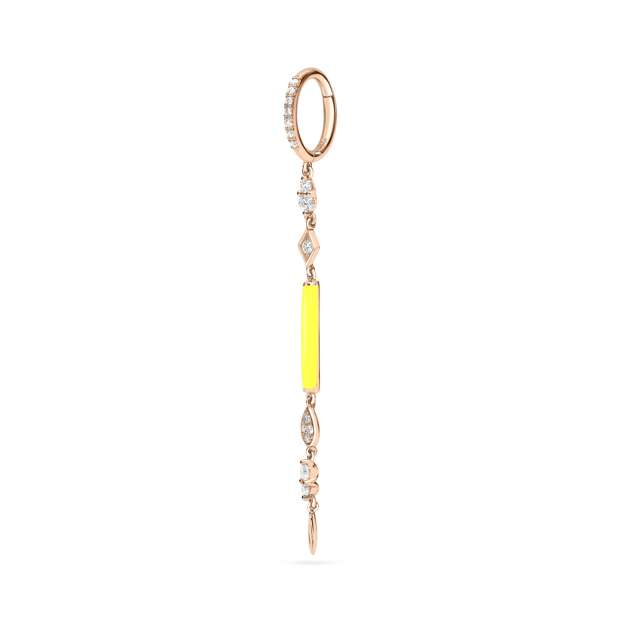 Jaune Fluo / Mono boucle longue Art Deco en Or rose 14K sertie de diamants - Jaune Fluo