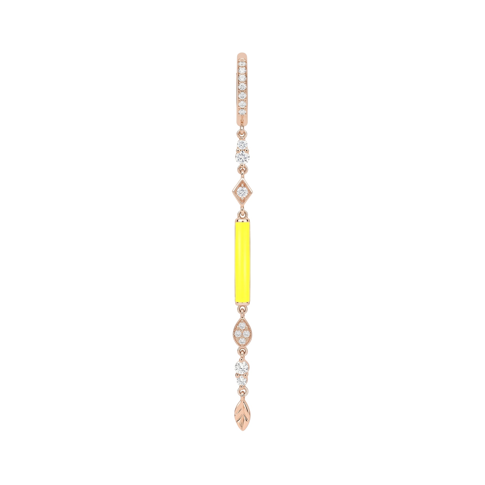 Mono boucle longue en Or rose 14K sertie de diamants - Jaune Fluo