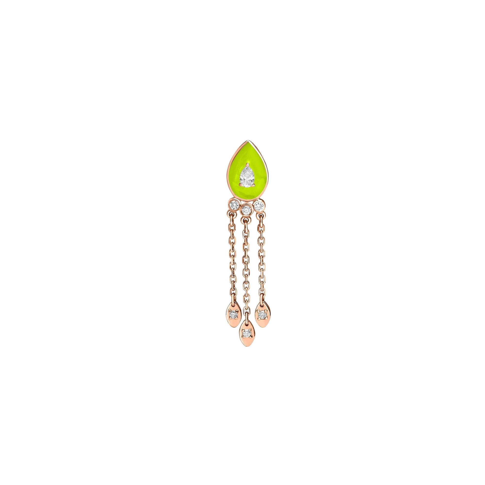 Jaune Fluo / Mono boucle Poire Chaîne Art Deco en Or rose 14K sertie de diamants - Jaune Fluo