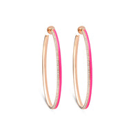 Rose fluo / Créoles Double C Art Deco en Or rose 14K serties de diamants - Rose fluo