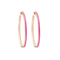 Double C hoop earrings in 18K pink gold set with diamonds - Fluorescent pink