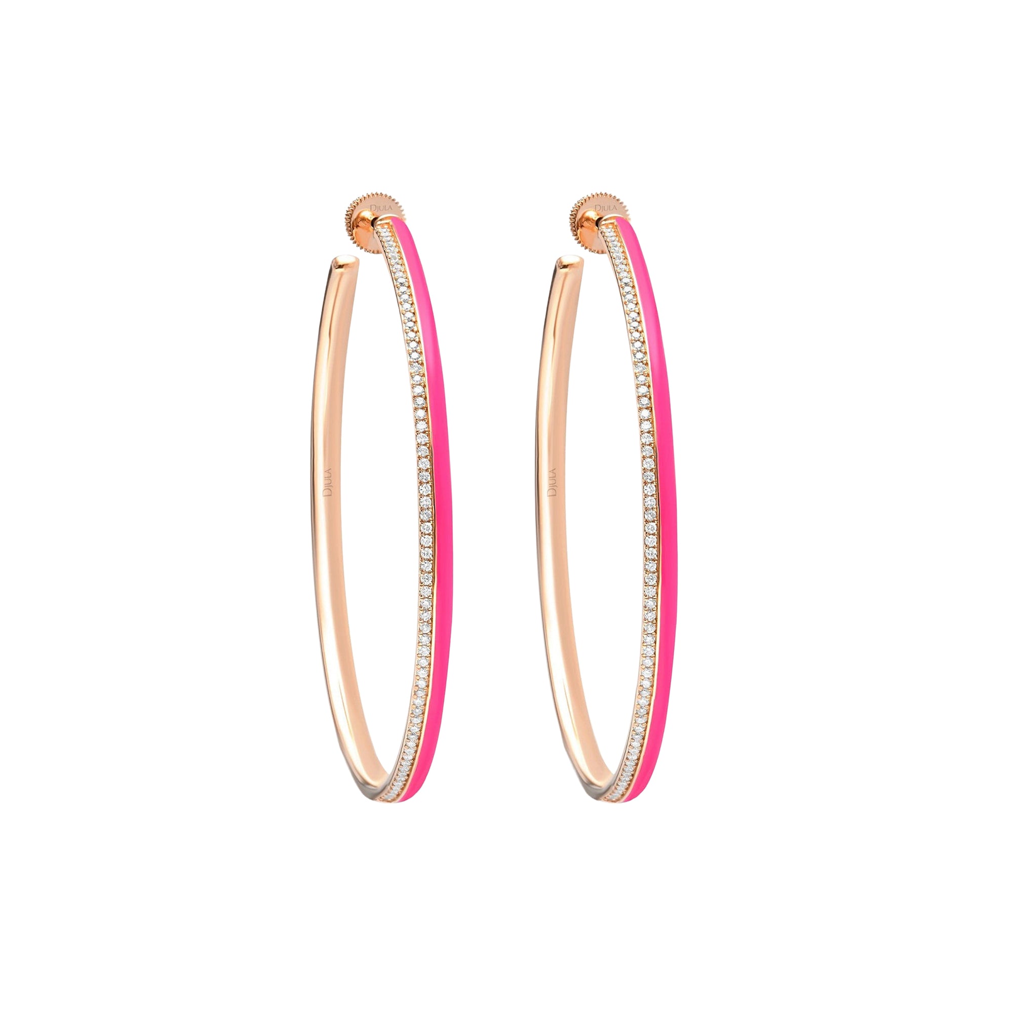 Double C hoop earrings in 18K pink gold set with diamonds - Fluorescent pink