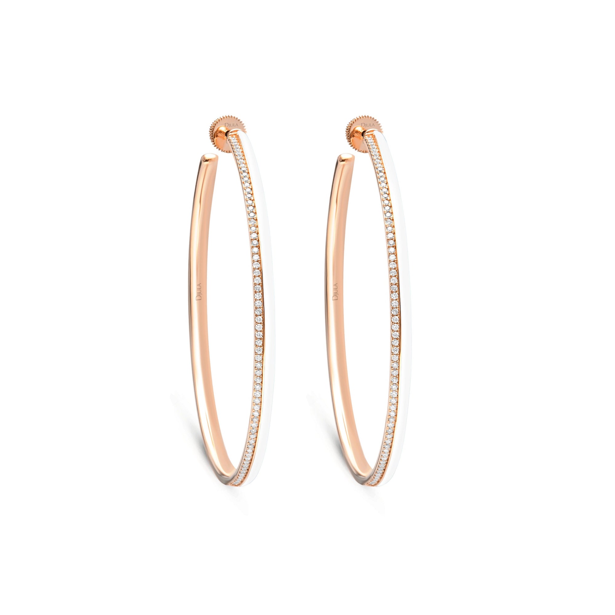 Blanc / Créoles Double C Art Deco en Or rose 14K serties de diamants - Blanc