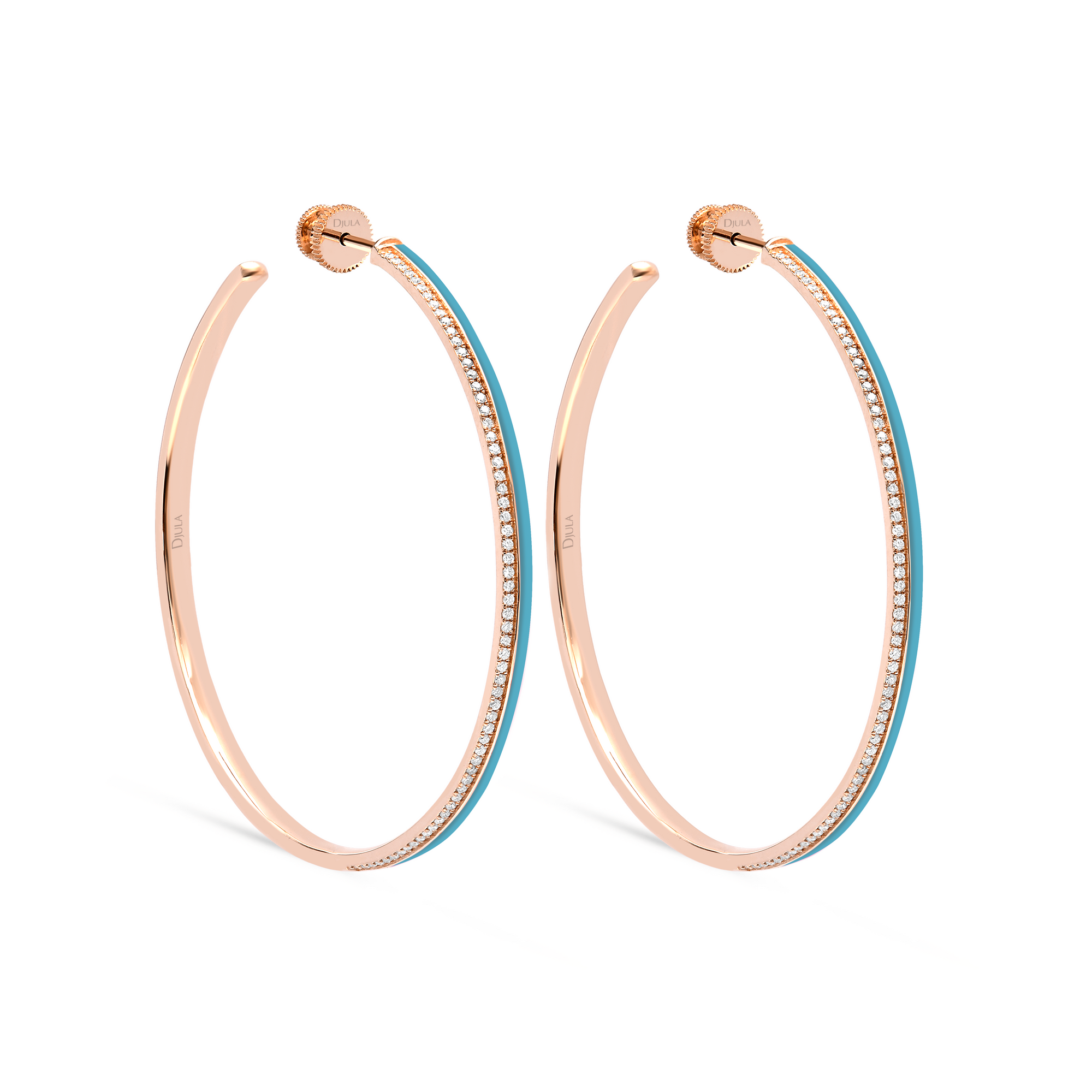 Bleu Turquoise / Créoles Double C Art Deco en Or rose 18K serties de diamants - Bleu Turquoise