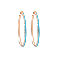 Bleu Turquoise / Créoles Double C Art Deco en Or rose 18K serties de diamants - Bleu Turquoise