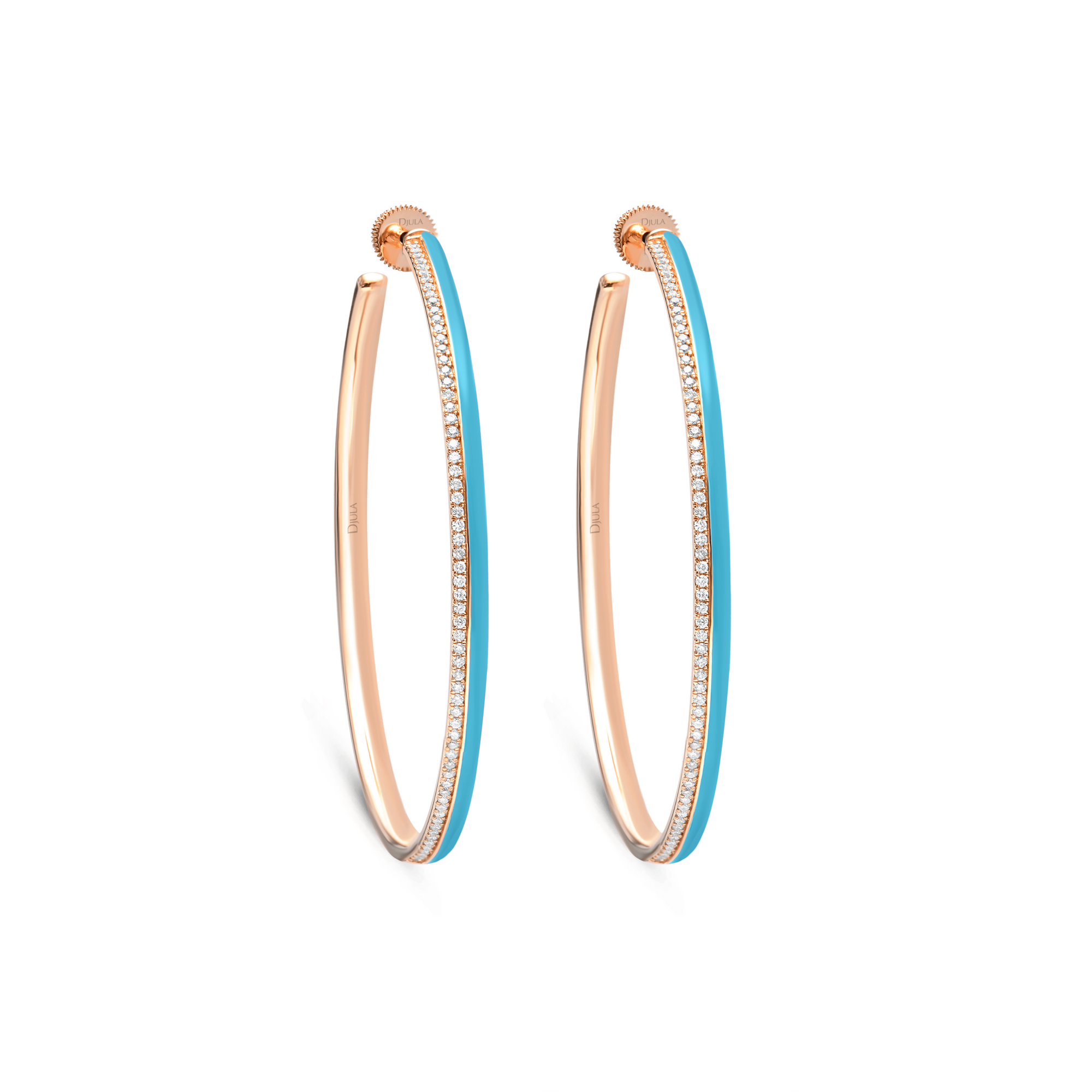 Bleu Turquoise / Créoles Double C Art Deco en Or rose 18K serties de diamants - Bleu Turquoise