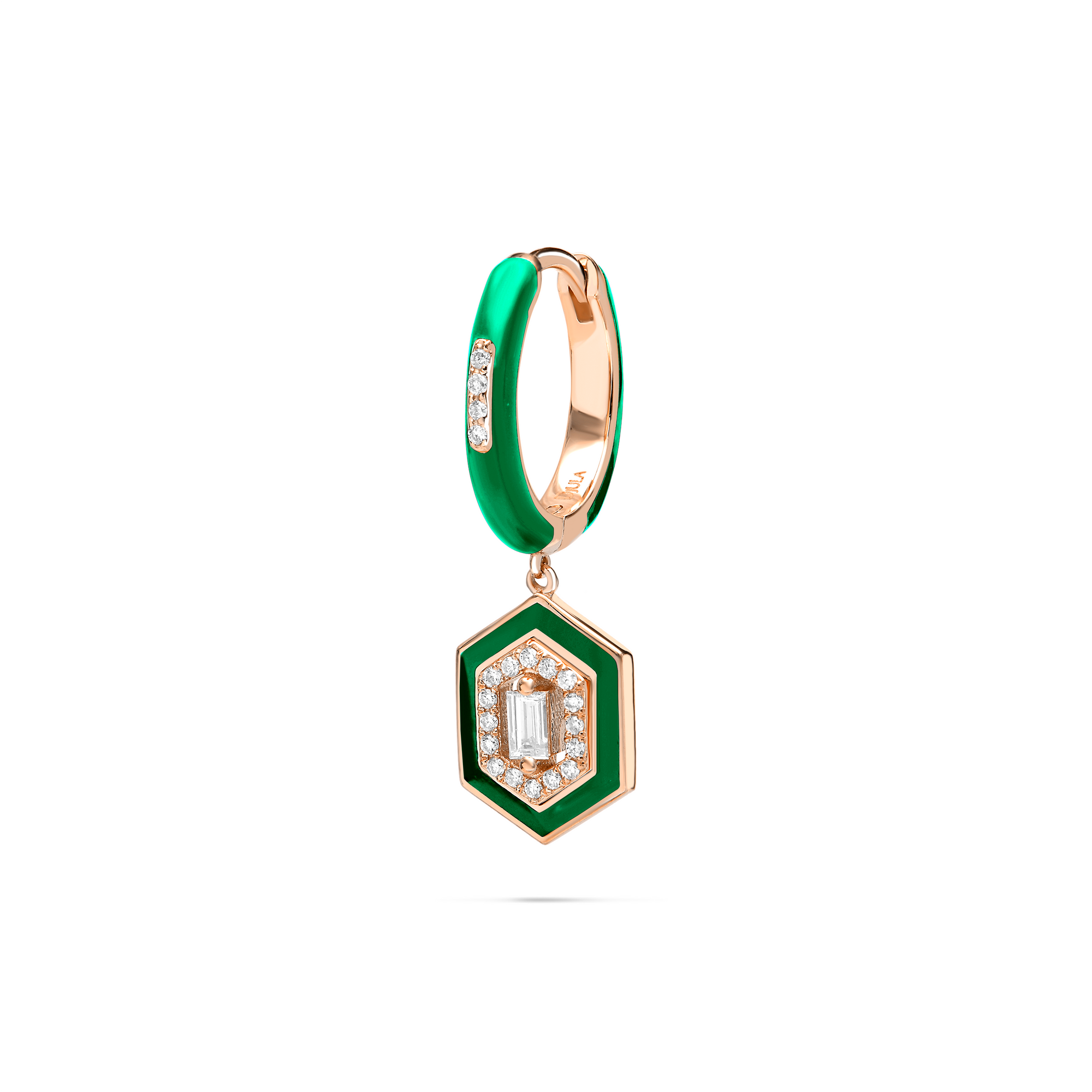 Emeraude / Mono boucle Créole Hexagone Marbella en Or rose 14K sertie de diamants - Emeraude