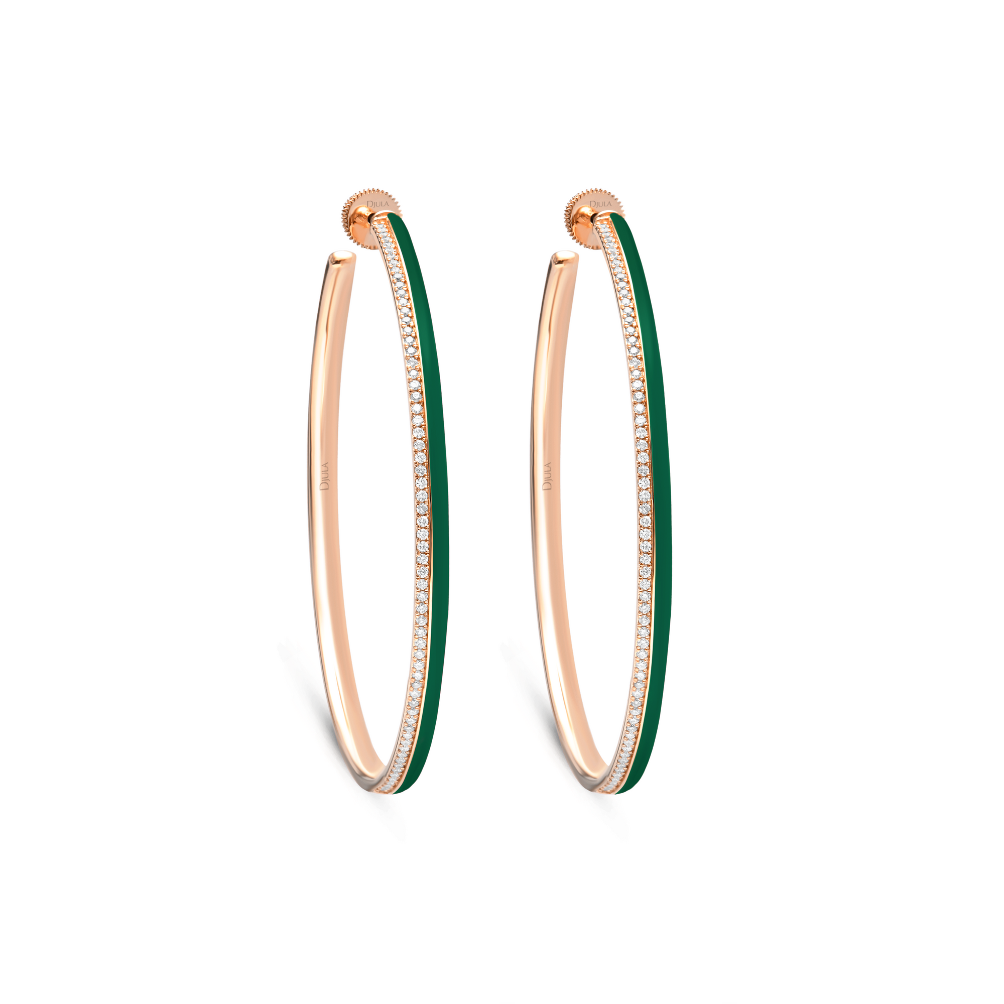 Vert Emeraude / Créoles Double C Art Deco en Or rose 14K serties de diamants - Vert Emeraude