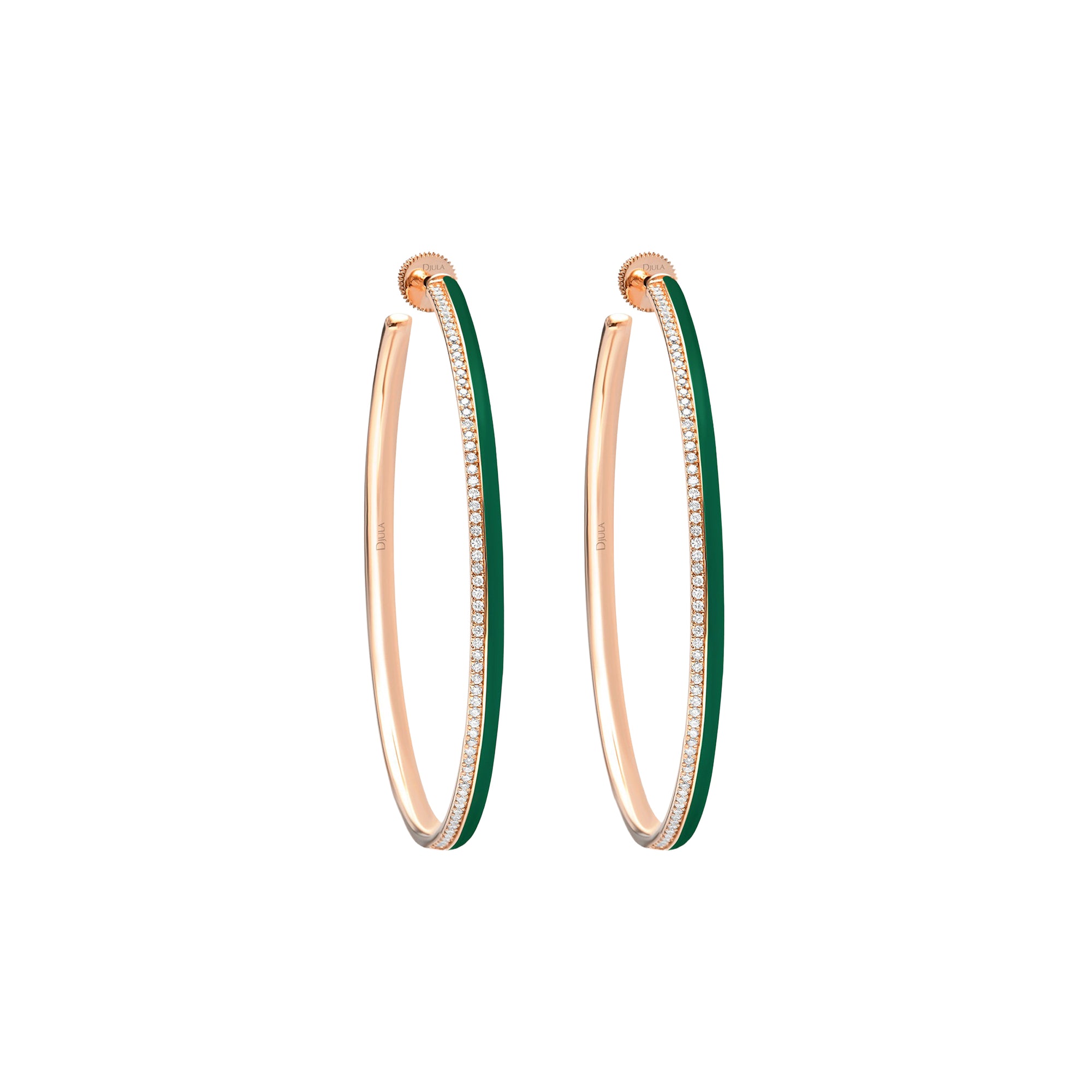 Créoles Double C en Or rose 14K serties de diamants - Vert Emeraude