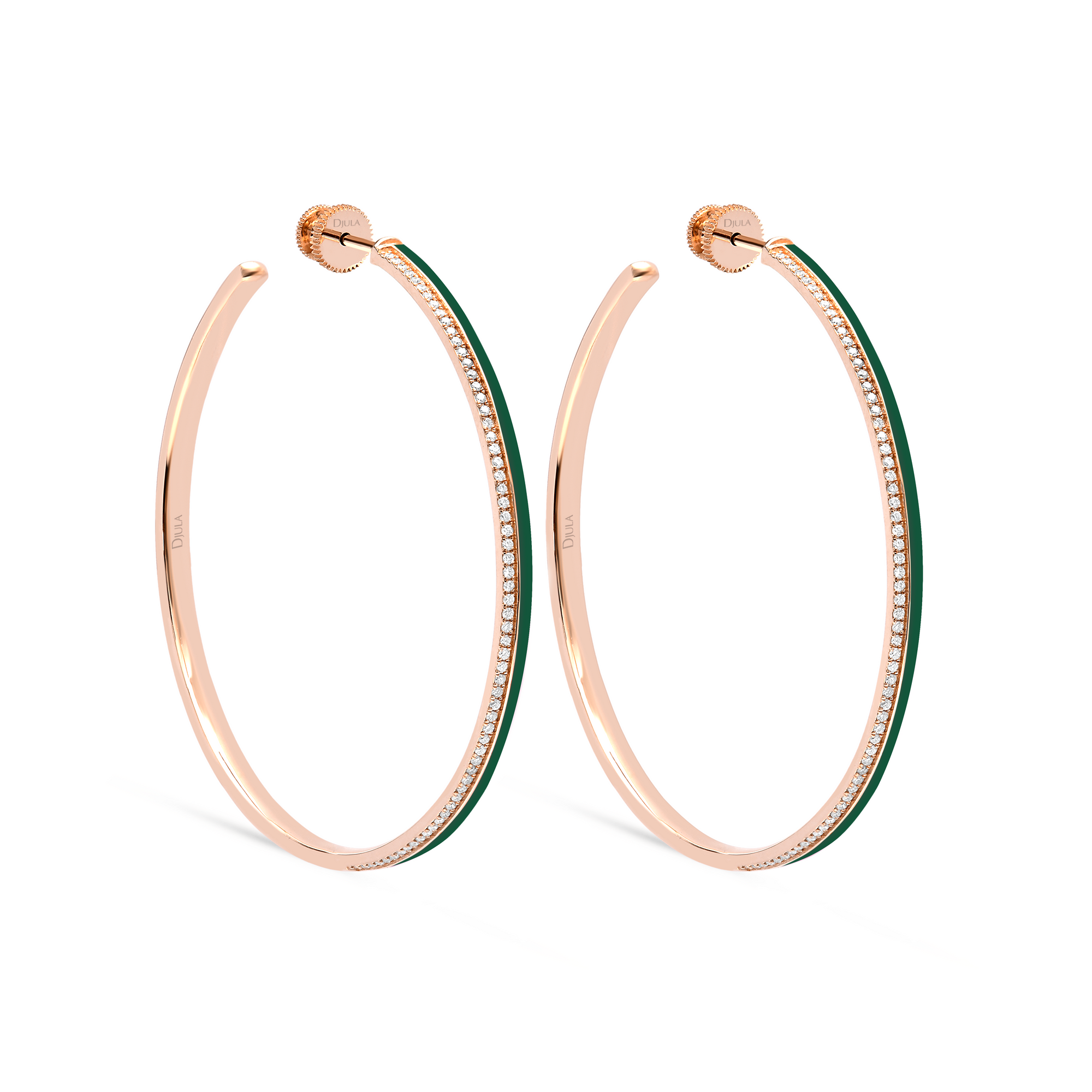 Vert Emeraude / Créoles Double C Art Deco en Or rose 14K serties de diamants - Vert Emeraude