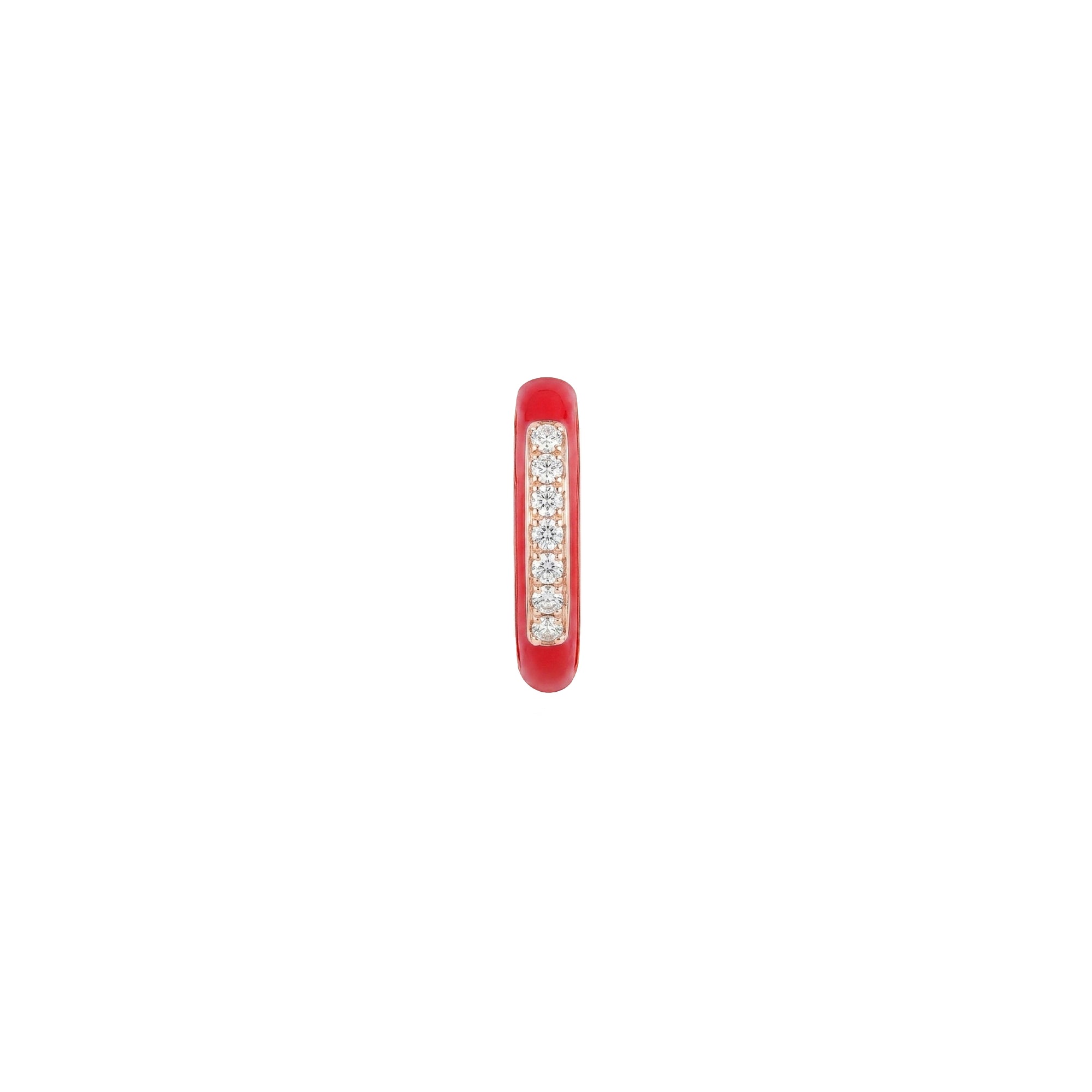 Enamel single buckle in 14K pink gold set with diamonds - Red