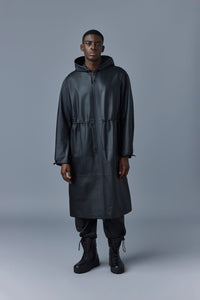 Parka longue Alban à capuche en cuir - Black