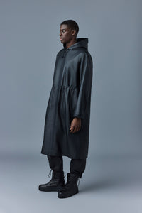Parka longue Alban à capuche en cuir - Black