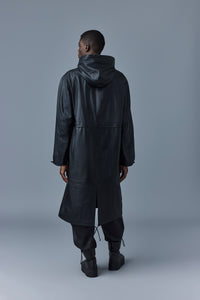 Parka longue Alban à capuche en cuir - Black