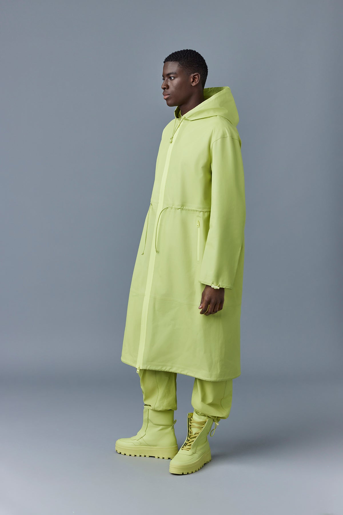 Parka longue Alban à capuche en cuir - Pale Lime