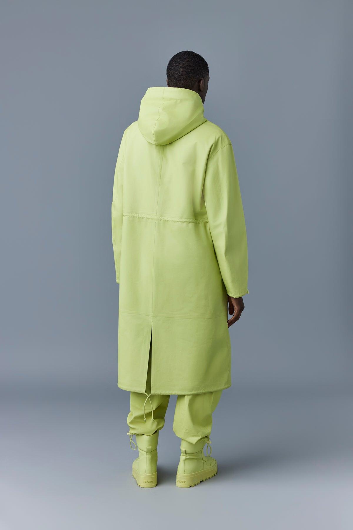 Parka longue Alban à capuche en cuir - Pale Lime