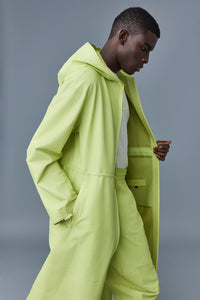 Parka longue Alban à capuche en cuir - Pale Lime
