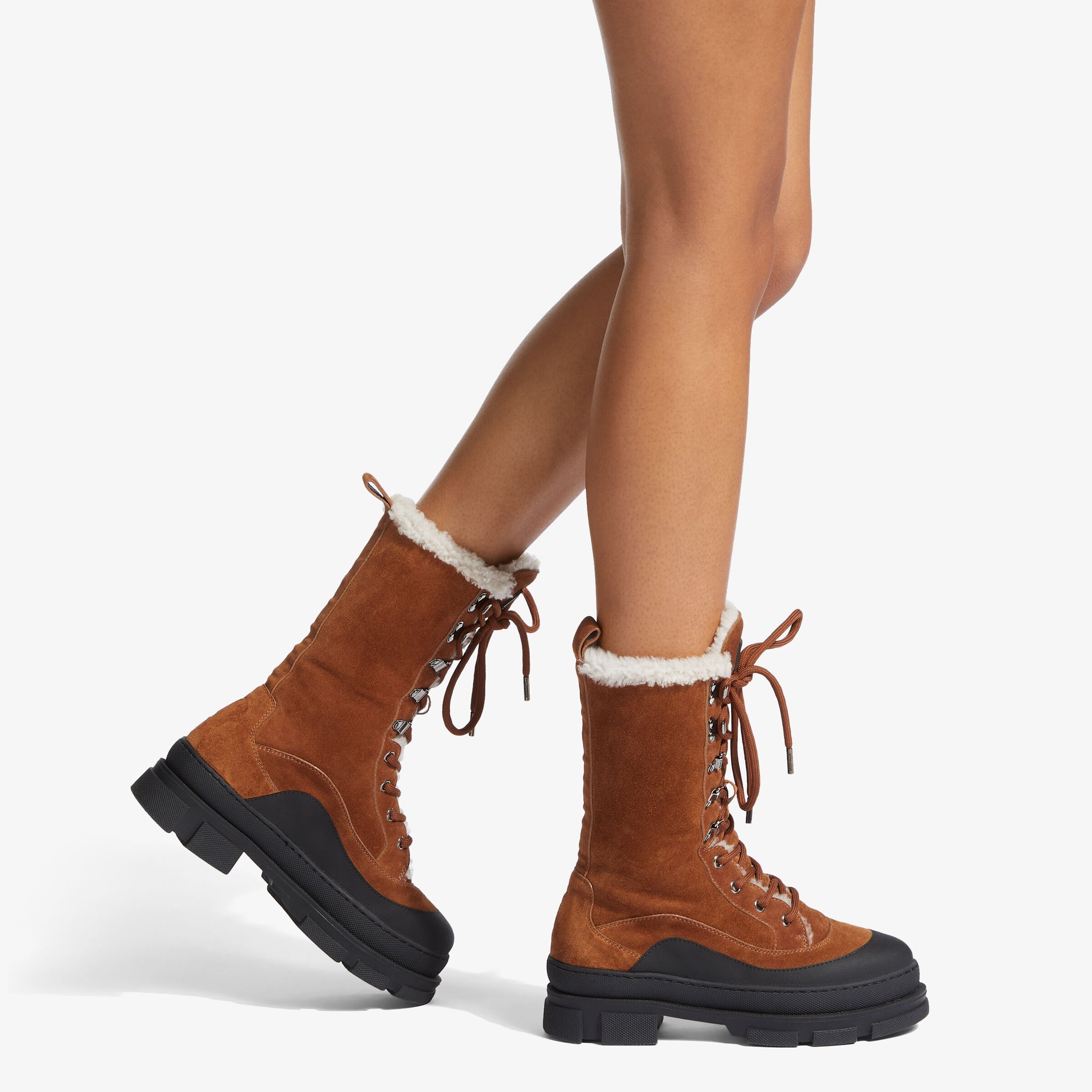 Bottines Aldea en cuir crosta shearling - Tan & Natural