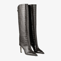 Alizze mid high 85 boots in crocodile print leather - Black