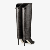 Alizze mid high 85 boots in crocodile print leather - Black