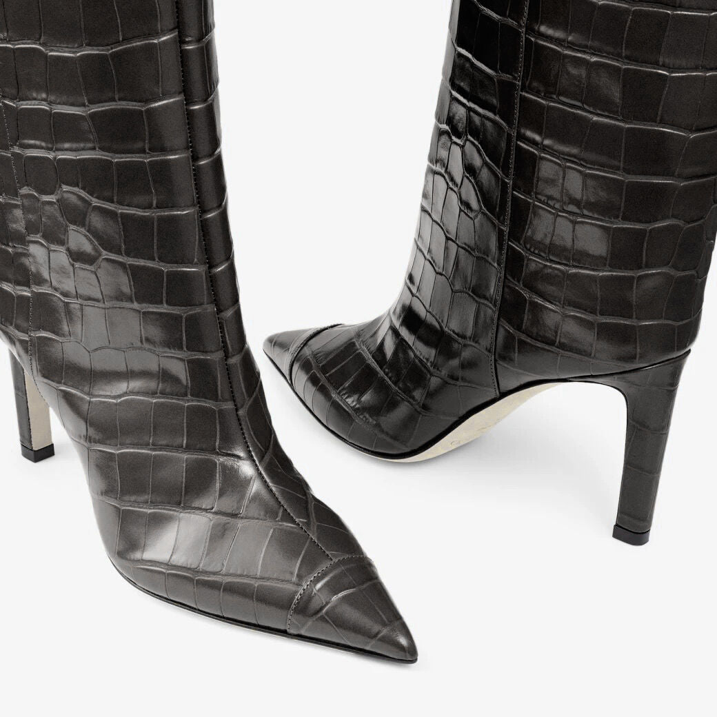 Alizze mid high 85 boots in crocodile print leather - Black